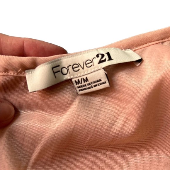 Forever 21 Dress Ruffle Front Pockets Empire Waist Sheath Pink Black Medium - Picture 4 of 12